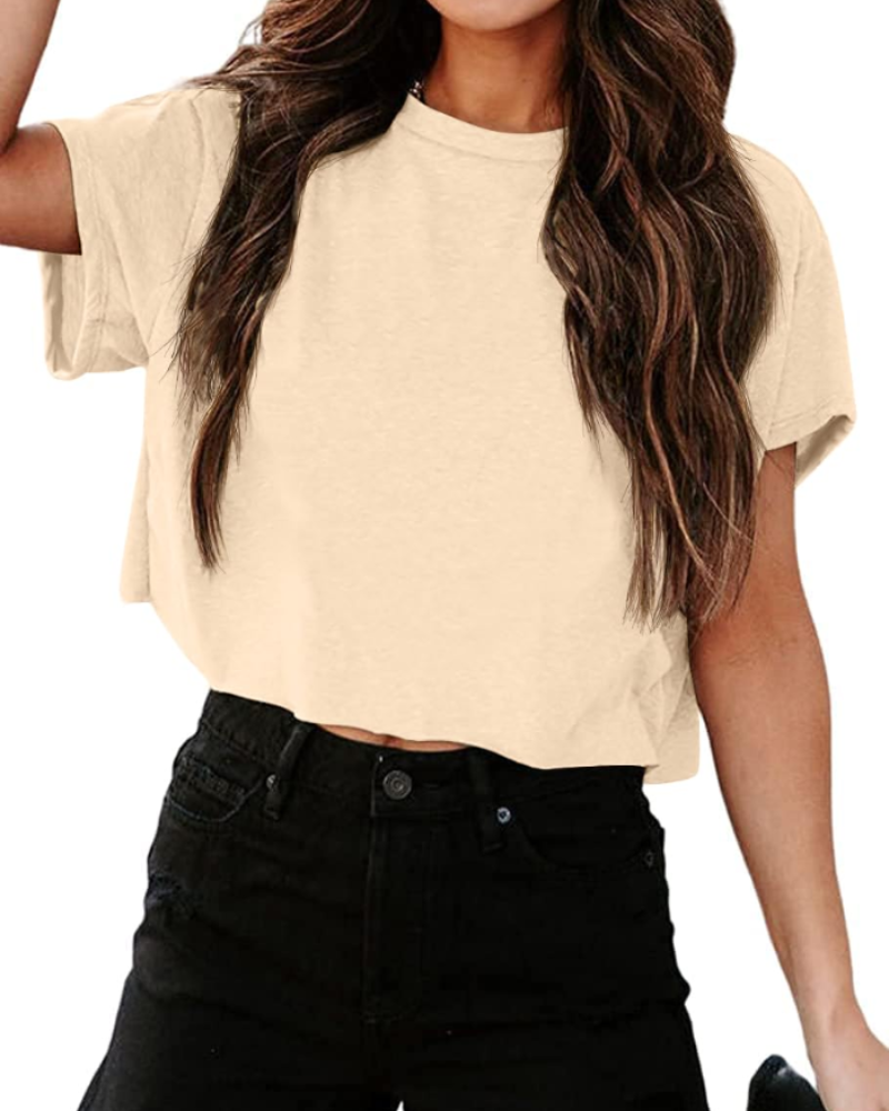 Talia Women's Cropped Oversized Top – Cut-Out Shoulder Athletic Gym Tee