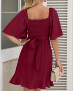 Ava Women's Wrap Mini Dress – V-Neck Ruffle Hem Dress for Weddings and Summer