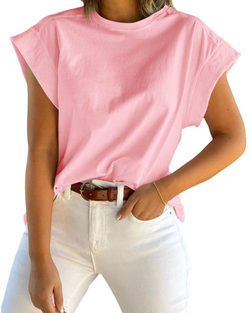 Ava Women's Cap Sleeve T-Shirt – Crew Neck Relaxed Fit Top for Work and Travel