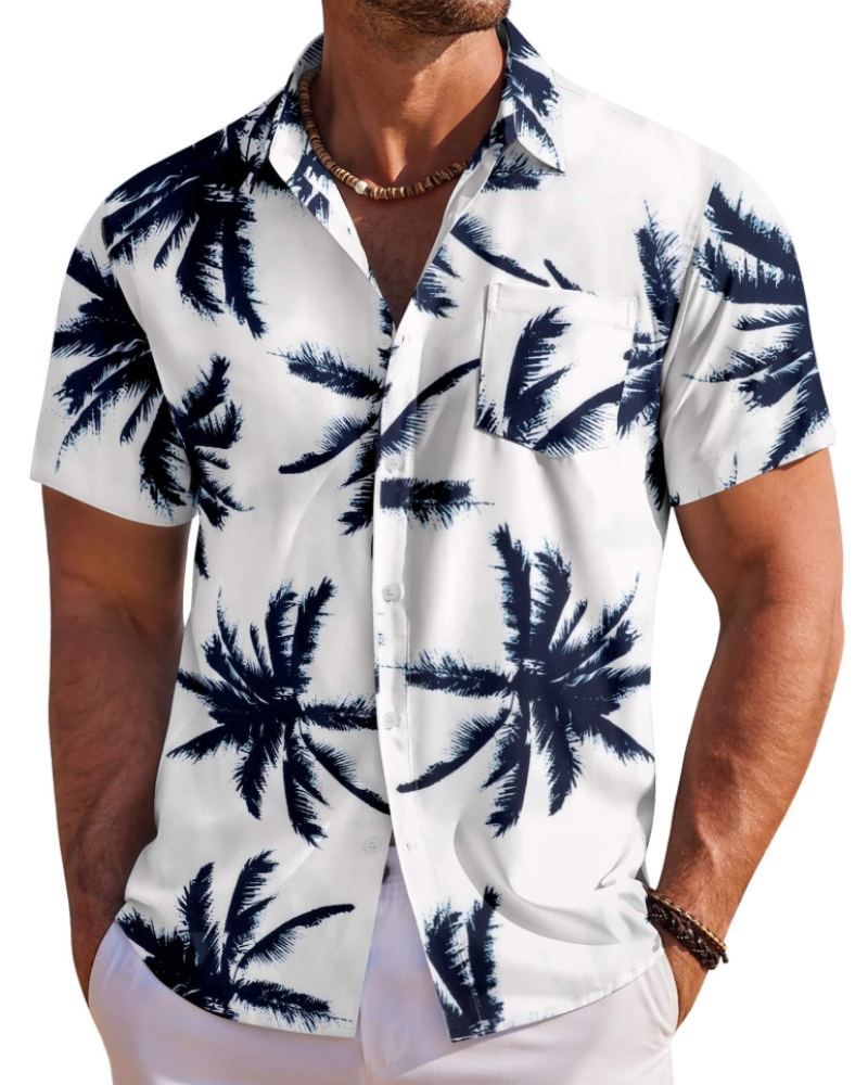 Jake Men's Hawaiian Shirt – Tropical Button Down Shirt with Chest Pocket for Summer