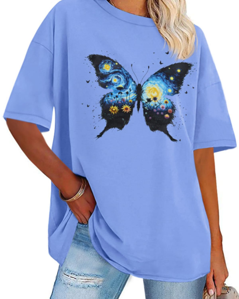 Mia Women's Oversized Graphic T-Shirt – Crew Neck Loose Fit Tee for Streetwear