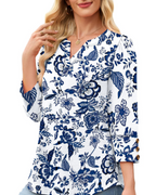 Claire Women's V-Neck Blouse – 3/4 Sleeve Button Cuff Top for Office and Casual Wear