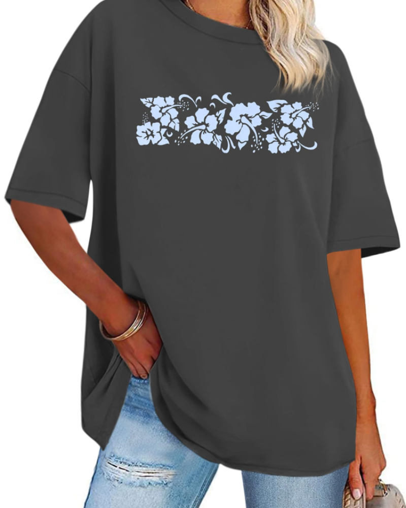 Mia Women's Oversized Graphic T-Shirt – Crew Neck Loose Fit Tee for Streetwear