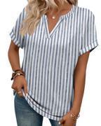 Emily Women's V-Neck Blouse – Rolled Sleeve Tunic Top for Work and Summer Outfits