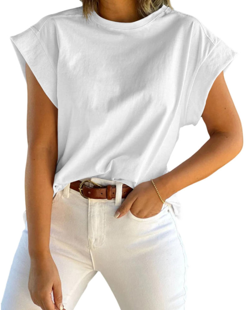 Ava Women's Cap Sleeve T-Shirt – Crew Neck Relaxed Fit Top for Work and Travel