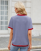 Ainsley Women's Striped Knit Top – Round Neck Short Sleeve Relaxed Fit Casual Shirt