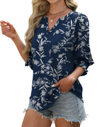 Audrey Women’s V-Neck Blouse – 3/4 Sleeve Ruched Cuff Smart Casual Top