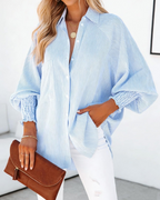 Megan Women’s Striped Button Shirt – Long Sleeve Collared Blouse with Chest Pocket