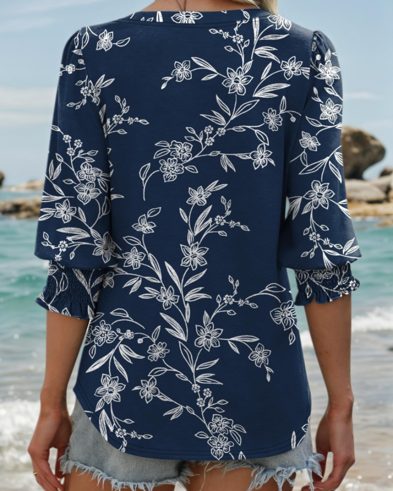 Gabrielle Women’s V-Neck Blouse – 3/4 Sleeve Ruched Cuff Smart Casual Top