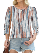 Bella Women’s Button Blouse – 3/4 Sleeve Crew Neck Relaxed Fit Casual Top