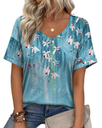 Mabel Women’s Tunic Top – V-Neck Printed Relaxed Fit Casual Summer Blouse Shirt