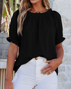 Sophia Women's Off-Shoulder Blouse – Puff Sleeve Boat Neck Top for Work and Casual Wear