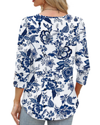 Claire Women's V-Neck Blouse – 3/4 Sleeve Button Cuff Top for Office and Casual Wear