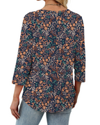 Aubrey Women’s V-Neck Blouse – 3/4 Sleeve Pleated Front Casual Summer Top