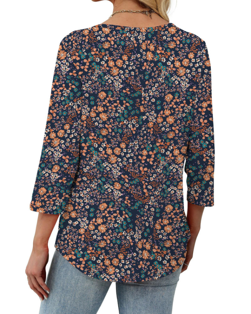 Aubrey Women’s V-Neck Blouse – 3/4 Sleeve Pleated Front Casual Summer Top
