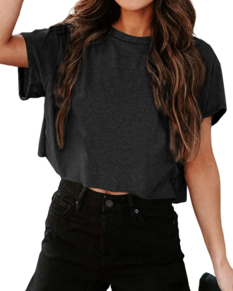 Talia Women's Cropped Oversized Top – Cut-Out Shoulder Athletic Gym Tee