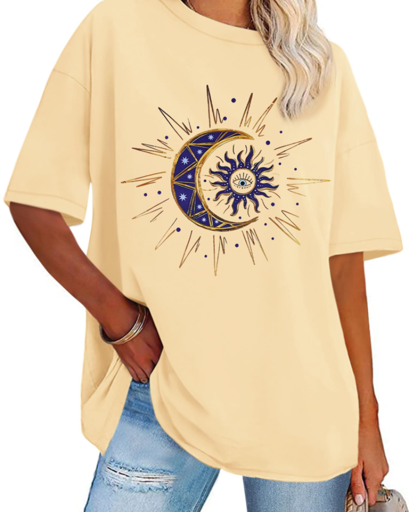 Mia Women's Oversized Graphic T-Shirt – Crew Neck Loose Fit Tee for Streetwear