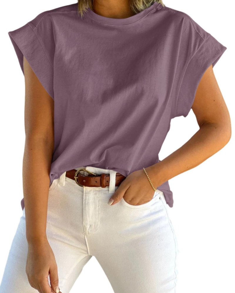 Ava Women's Cap Sleeve T-Shirt – Crew Neck Relaxed Fit Top for Work and Travel