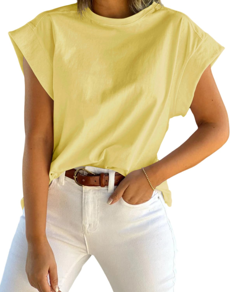 Ava Women's Cap Sleeve T-Shirt – Crew Neck Relaxed Fit Top for Work and Travel