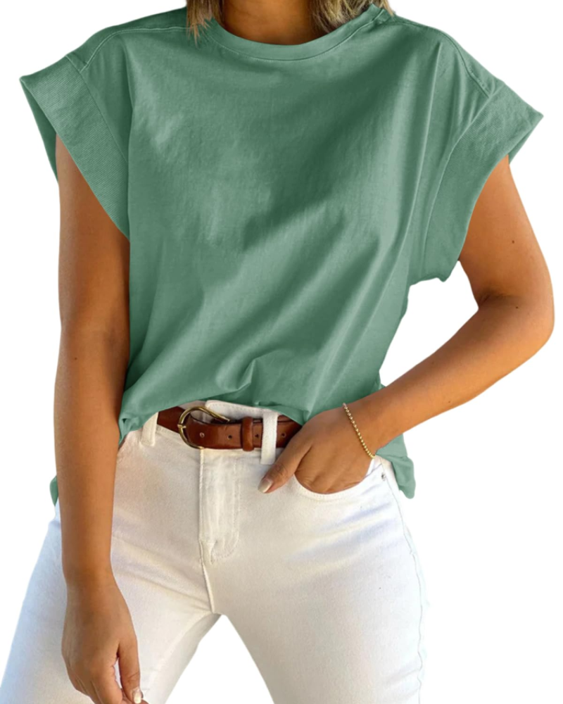 Ava Women's Cap Sleeve T-Shirt – Crew Neck Relaxed Fit Top for Work and Travel