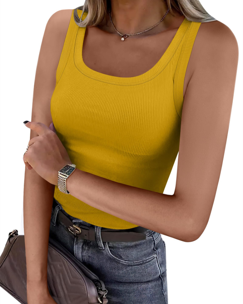 Grace Women's Ribbed Tank Top – Scoop Neck Slim Fit Sleeveless Top for Layering