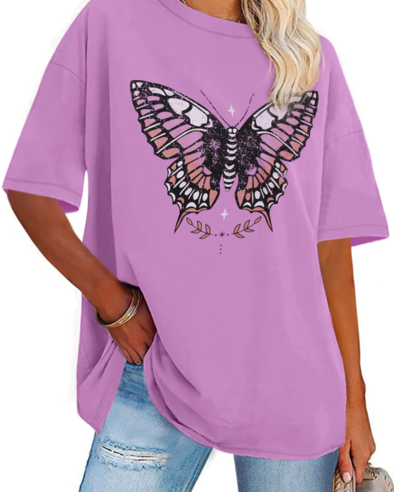 Mia Women's Oversized Graphic T-Shirt – Crew Neck Loose Fit Tee for Streetwear