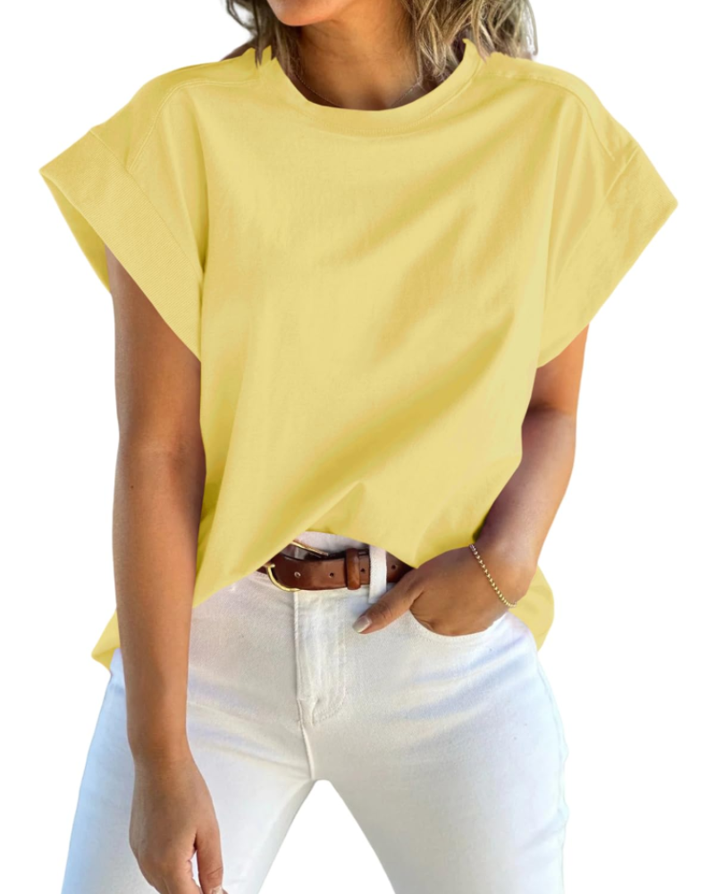 Ava Women's Cap Sleeve T-Shirt – Crew Neck Relaxed Fit Top for Work and Travel