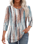 Bella Women’s Button Blouse – 3/4 Sleeve Crew Neck Relaxed Fit Casual Top