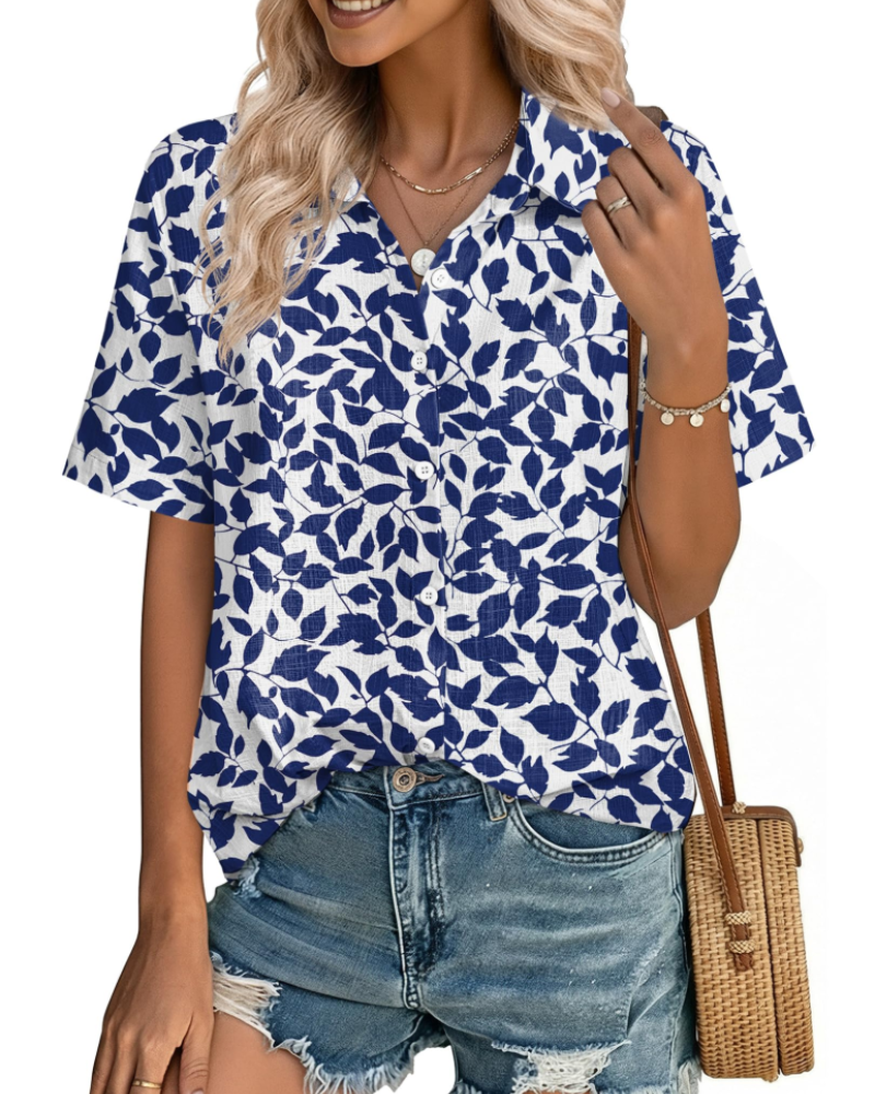 Charlotte Women's Cotton Linen Blouse – V-Neck Button Down Shirt for Work and Vacation