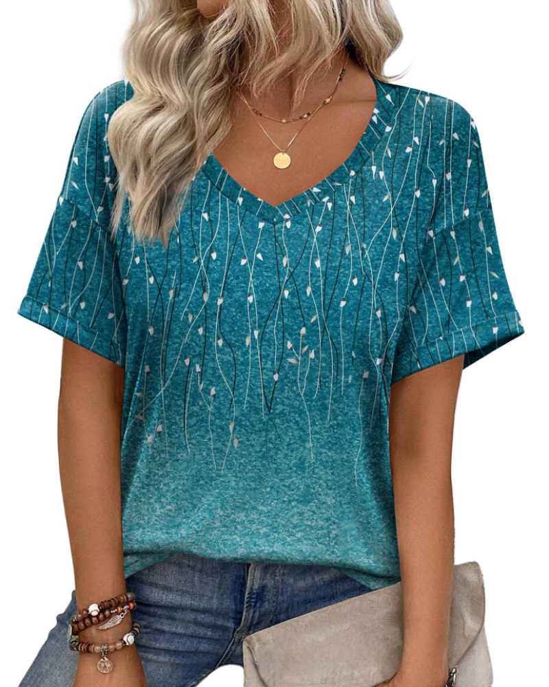 Mabel Women’s Tunic Top – V-Neck Printed Relaxed Fit Casual Summer Blouse Shirt