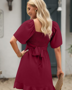 Ava Women's Wrap Mini Dress – V-Neck Ruffle Hem Dress for Weddings and Summer