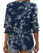 Audrey Women’s V-Neck Blouse – 3/4 Sleeve Ruched Cuff Smart Casual Top