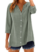 Sophie Women's Cotton Button Down Blouse – V-Neck 3/4 Sleeve Shirt for Work
