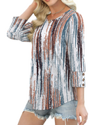 Bella Women’s Button Blouse – 3/4 Sleeve Crew Neck Relaxed Fit Casual Top