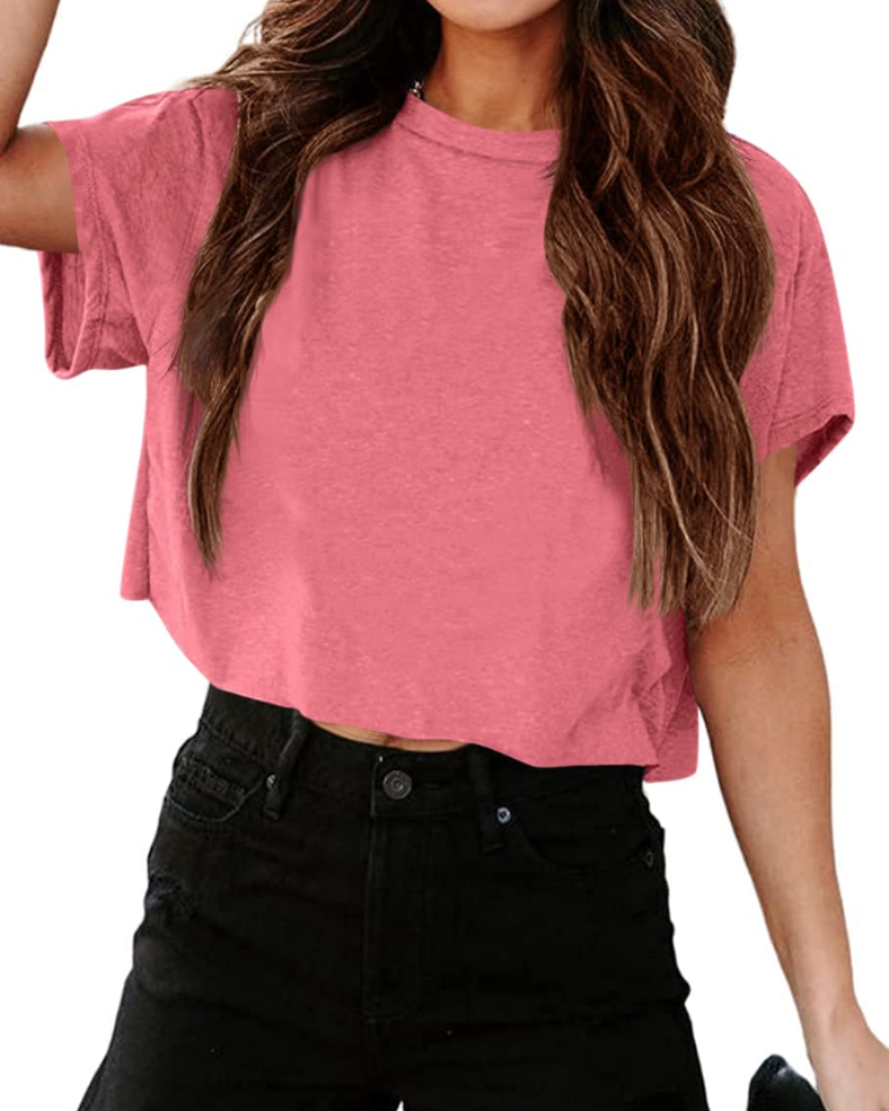 Talia Women's Cropped Oversized Top – Cut-Out Shoulder Athletic Gym Tee