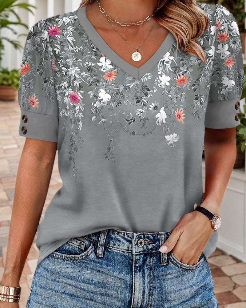 Ariana Women’s V-Neck Blouse – Short Sleeve Relaxed Fit Casual Elegant Top