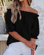 Sophia Women's Off-Shoulder Blouse – Puff Sleeve Boat Neck Top for Work and Casual Wear