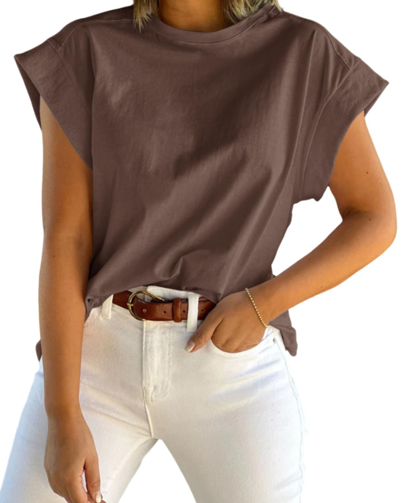 Ava Women's Cap Sleeve T-Shirt – Crew Neck Relaxed Fit Top for Work and Travel
