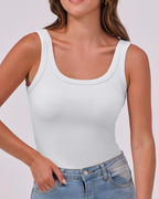 Grace Women's Ribbed Tank Top – Scoop Neck Slim Fit Sleeveless Top for Layering