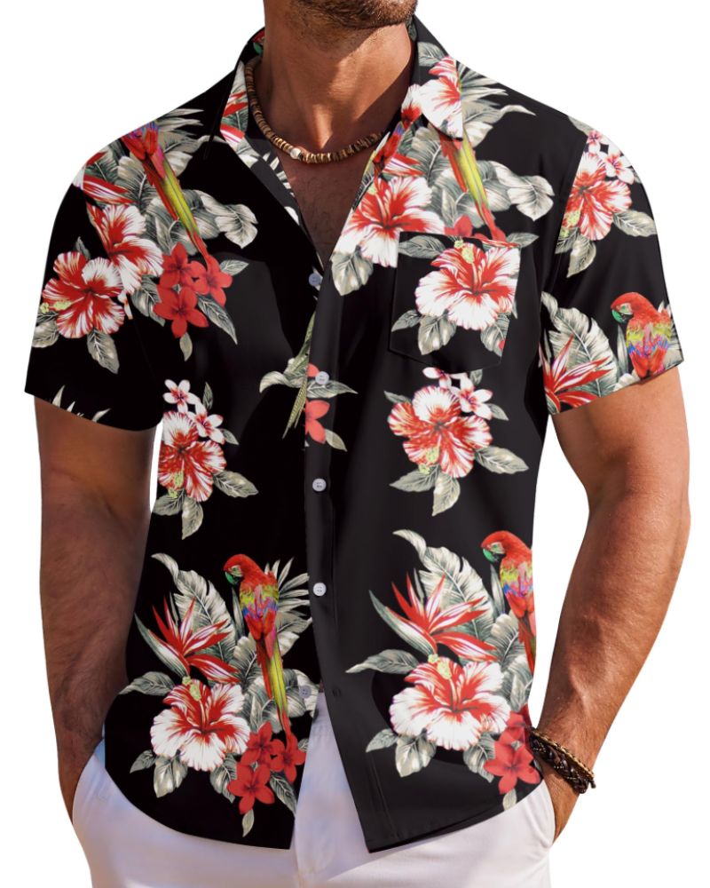 Jake Men's Hawaiian Shirt – Tropical Button Down Shirt with Chest Pocket for Summer