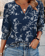 Audrey Women’s V-Neck Blouse – 3/4 Sleeve Ruched Cuff Smart Casual Top