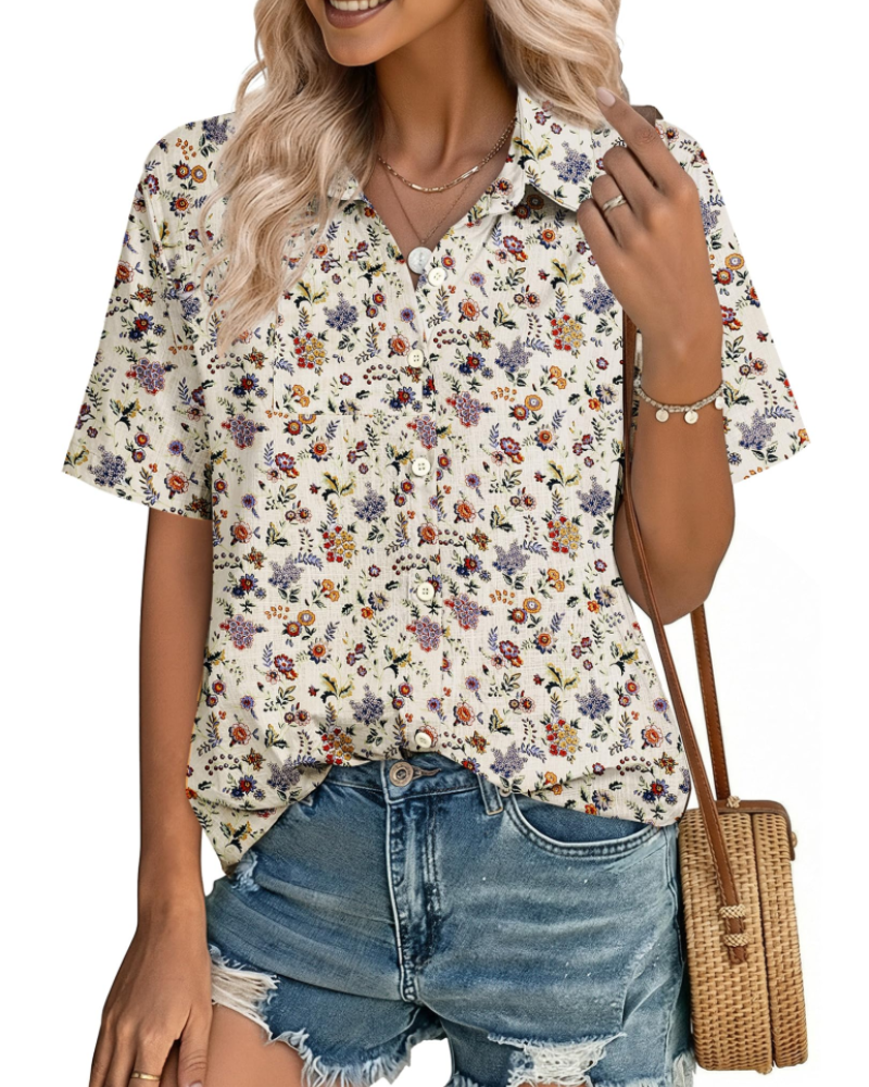Charlotte Women's Cotton Linen Blouse – V-Neck Button Down Shirt for Work and Vacation