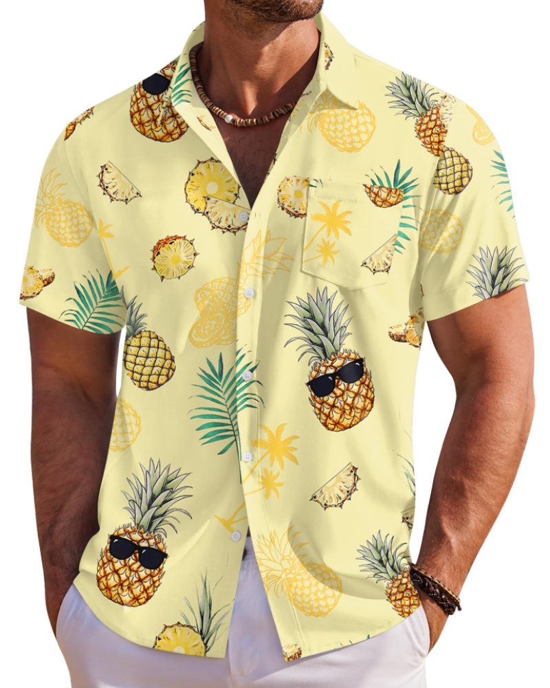 Jake Men's Hawaiian Shirt – Tropical Button Down Shirt with Chest Pocket for Summer
