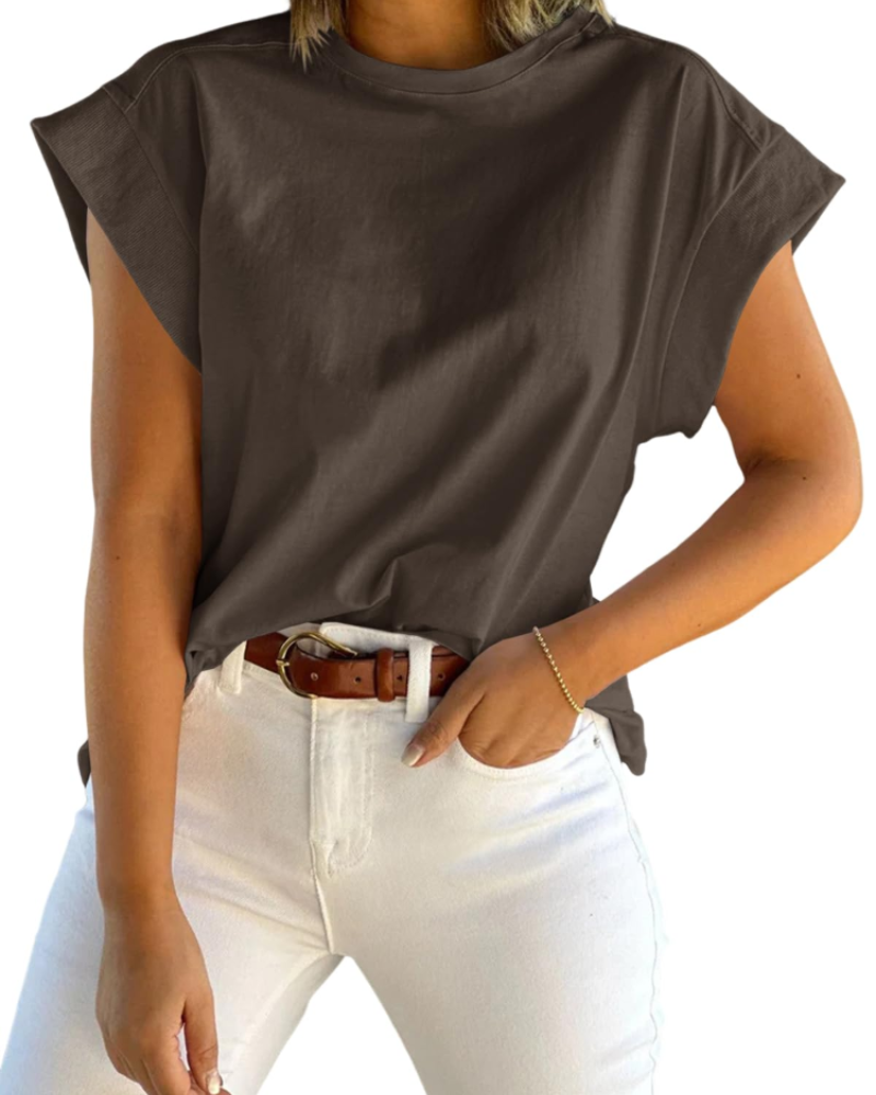 Ava Women's Cap Sleeve T-Shirt – Crew Neck Relaxed Fit Top for Work and Travel