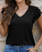 Hailey Women’s Ruffle Blouse – Short Sleeve Crew Neck Casual Elegant Summer Top