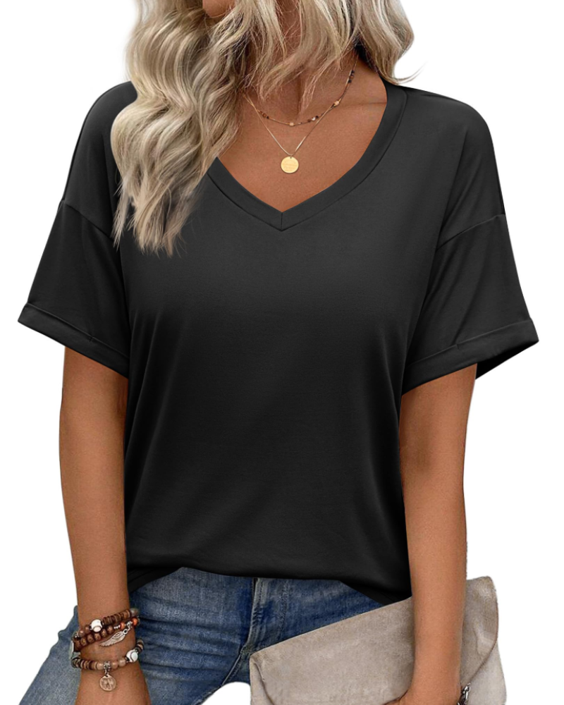 Mabel Women’s Tunic Top – V-Neck Printed Relaxed Fit Casual Summer Blouse Shirt