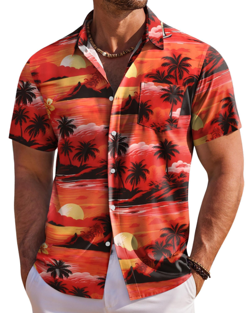 Jake Men's Hawaiian Shirt – Tropical Button Down Shirt with Chest Pocket for Summer