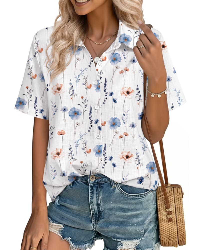 Charlotte Women's Cotton Linen Blouse – V-Neck Button Down Shirt for Work and Vacation