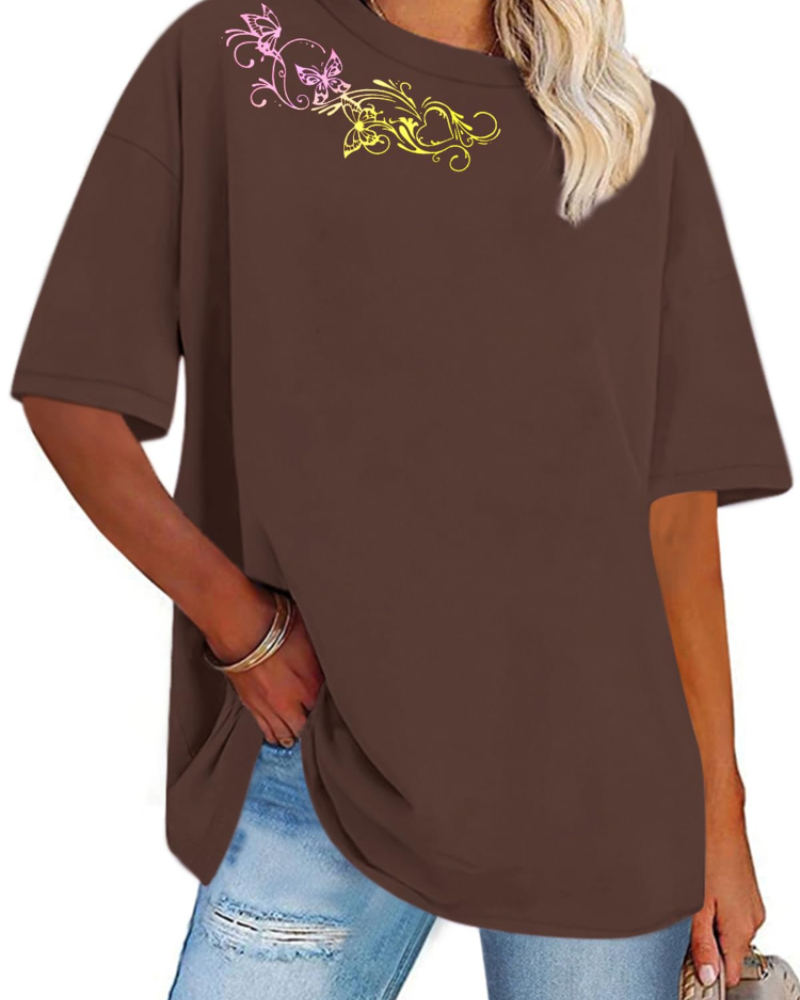 Mia Women's Oversized Graphic T-Shirt – Crew Neck Loose Fit Tee for Streetwear