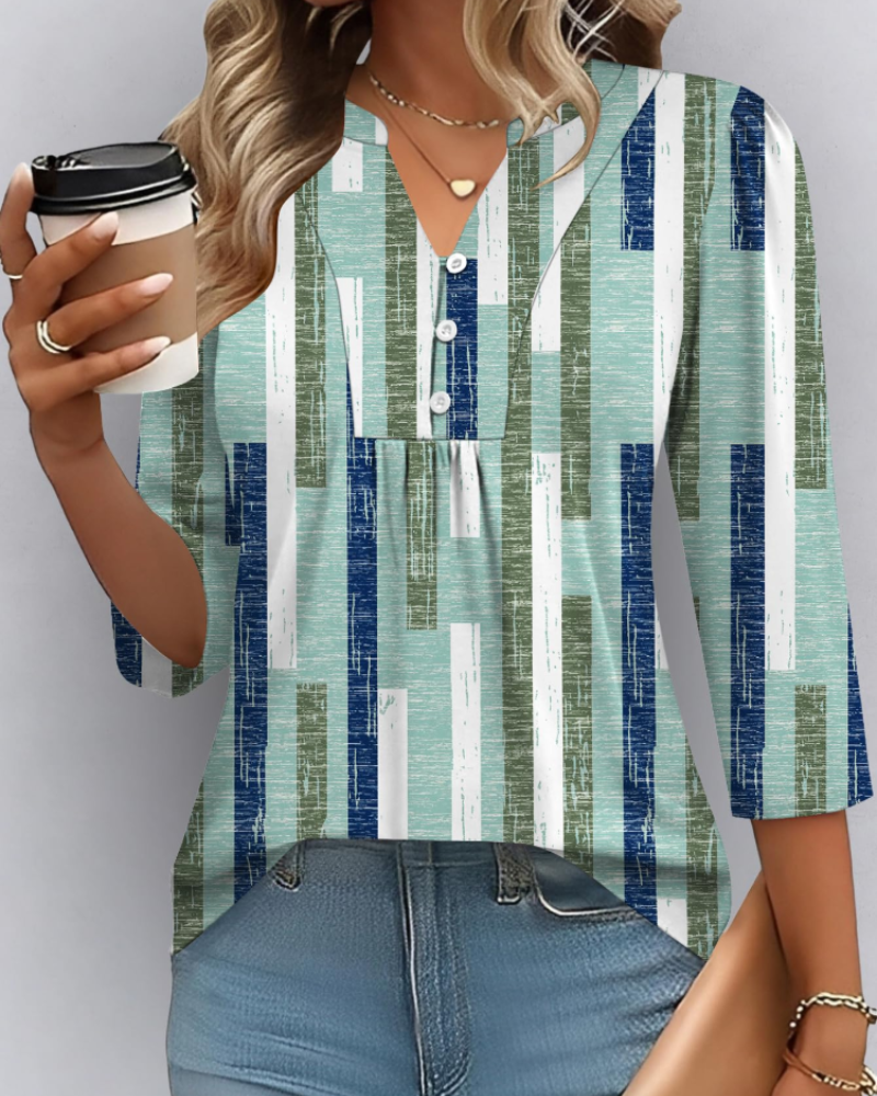 Isla Women’s Boho Blouse – V-Neck 3/4 Sleeve Pleated Casual Summer Top